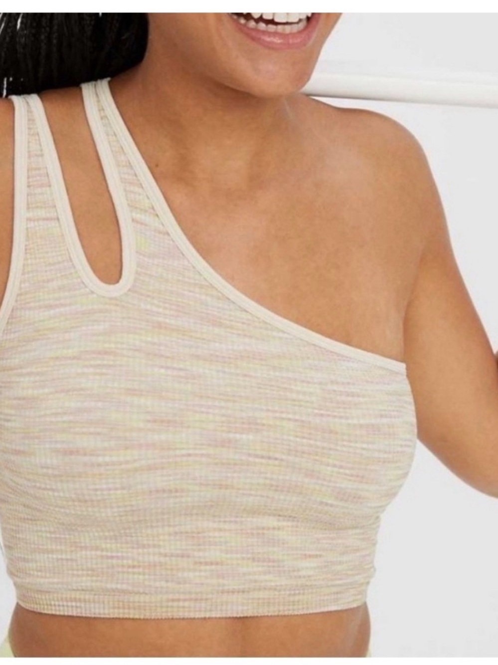 aerie Pastel Striped Ribbed One-Shoulder Crop Top